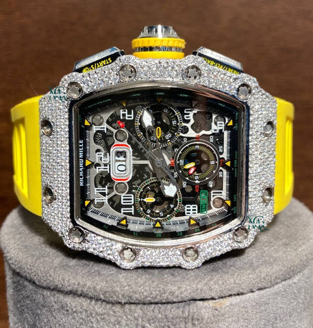 Rubber Strap Iced Out Moissanite Wrist Watch For Him