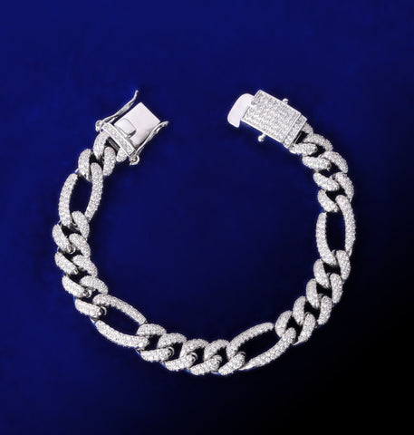 Iced Out Moissanite Figaro Link Bracelet For Him
