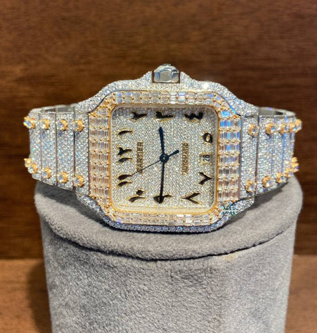Baguette Cut Moissanite Iced Out Dual Tone Watch