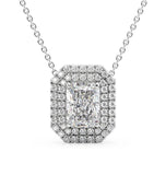 Radiant Cut Moissanite Double Halo Pendant