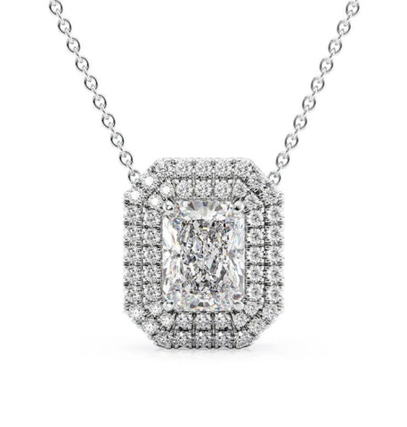 Radiant Cut Moissanite Double Halo Pendant
