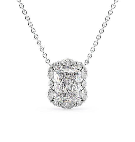 Radiant Cut Moissanite Unique Halo Pendant