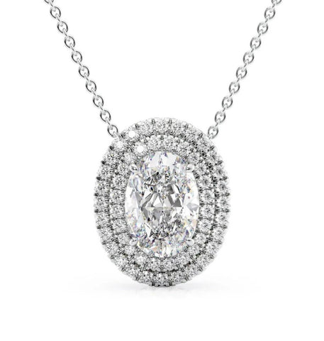 Oval Cut Moissanite Double Halo Pendant
