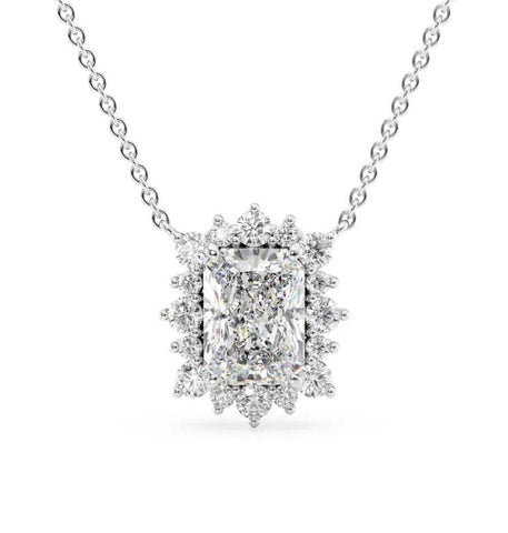 Radiant Cut Moissanite Sunflower Halo Pendant