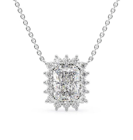 Radiant Cut Moissanite Halo Pendant Gift For Women
