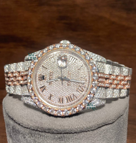 Dual Tone Moissanite Iced Out Datejust Elegant Wrist Watch