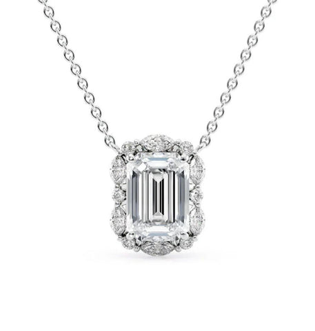 Emerald Cut Moissanite Unique Halo Pendant