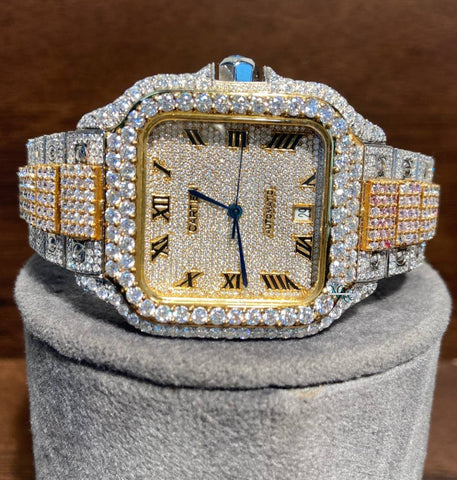 Dual Tone Iced Out Moissanite Wrist Watch For Him
