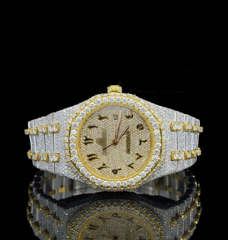 Arabic Numeric Iced Out Moissanite Diamond Men's Watch