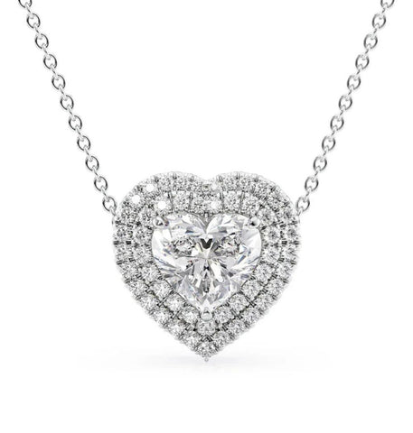 Double Halo Moissanite Heart Cut Pendant