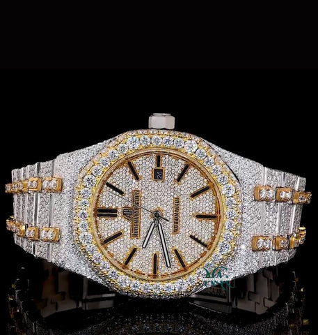 Iced Out Moissanite Diamond Dual Tone Wrist Watch