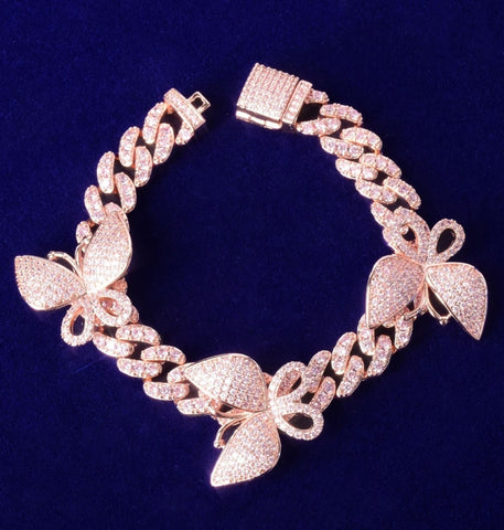Iced Out Moissanite Cuban Link With Butterfly Bracelet