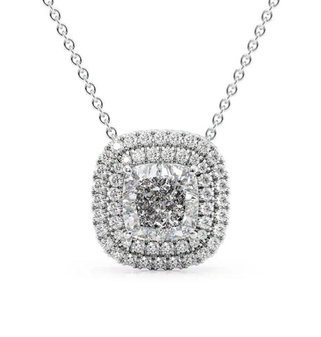 Cushion Cut Moissanite Double Halo Pendant