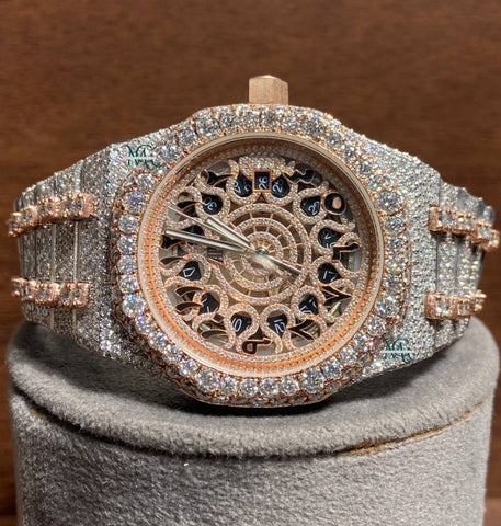 Dual Tone Skeleton Luxury Moissanite Watch