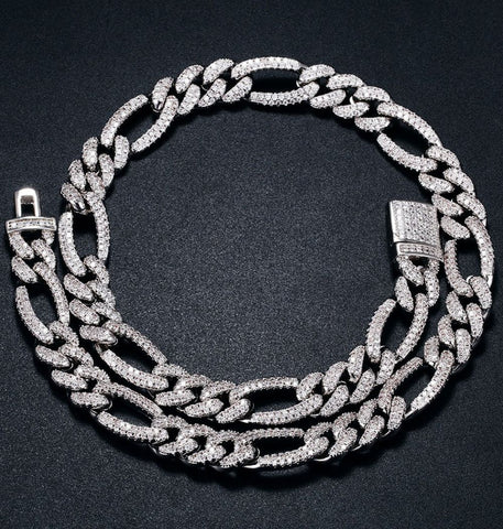 Figaro Link Iced Out Moissanite Diamond Hip Hop Chain