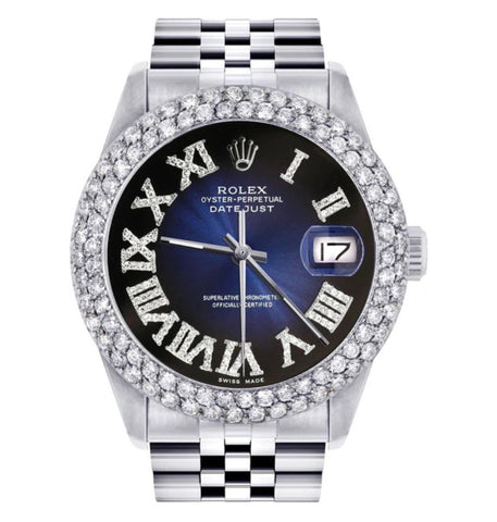 Blue Dial Roman Numeral Moissanite Diamond Watch