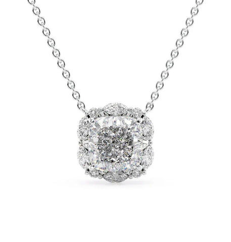 Cushion Cut Moissanite Unique Halo Pendant