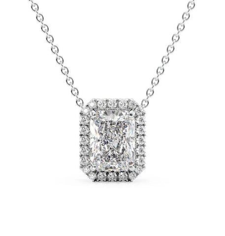 Radiant Cut Moissanite Halo Pendant For Her