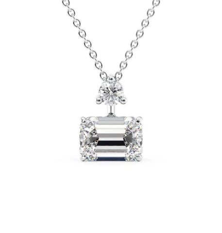 Emerald Cut Moissanite Hidden Halo Pendant