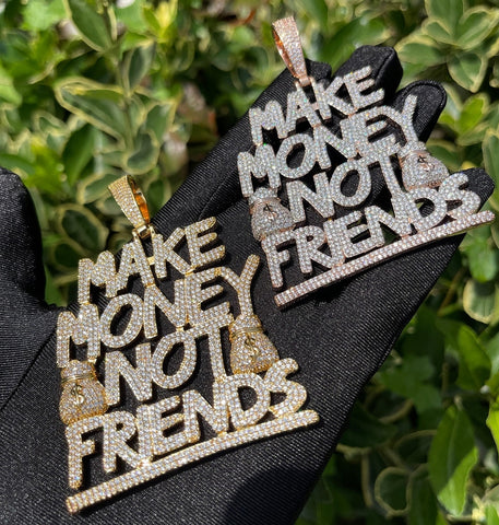 Hip Hop Iced Out Make Money Not Friends Iced Out Pendant