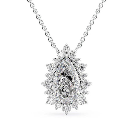 Pear Cut Moissanite Sunflower Halo Pendant For Her