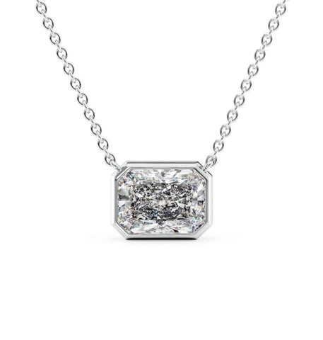 East To West Radiant Cut Moissanite Bezel Set Pendant