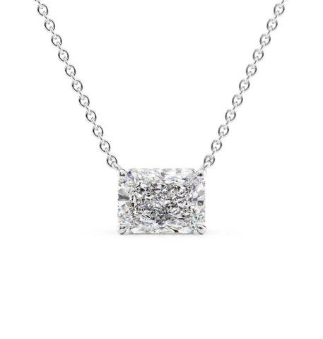East To West Radiant Cut Hidden Halo Pendant