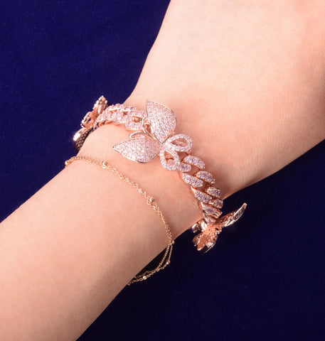 Iced Out Moissanite Cuban Link With Butterfly Bracelet