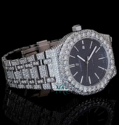 Iced Out Moissanite Diamond Blue Dial Automatic Wrist Watch