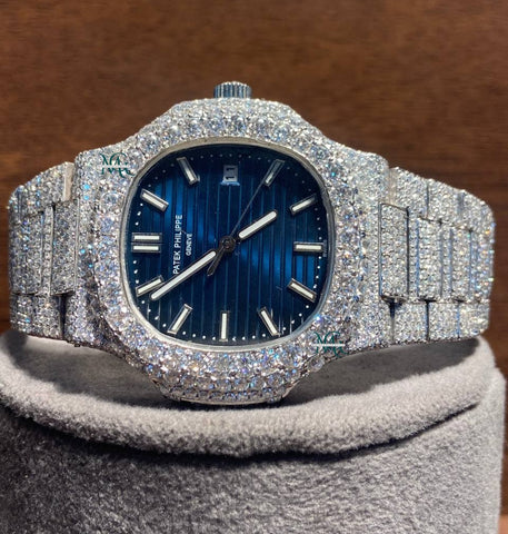 Fabulous Blue Dial Iced Out Moissanite Watch