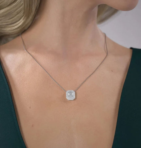 Radiant Cut Moissanite Double Halo Pendant
