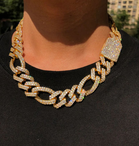 Iced Out Moissanite Diamond Figaro Link Rapper Style Chain