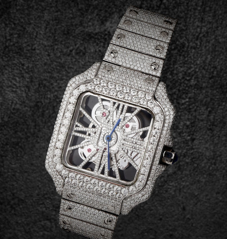 Skeleton Dial Iced Out Moissanite Diamond Customize Watch