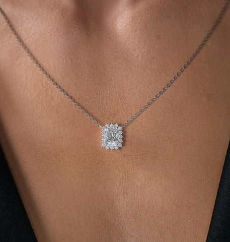 Radiant Cut Moissanite Halo Pendant Gift For Women