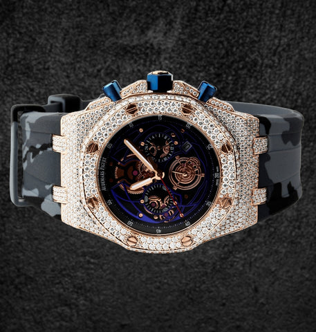 Iced Out Moissanite Rubber Strap Men's Watch For Him