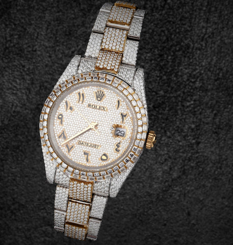 Ice Out Dual Tone Arabic Numeric Moissanite Diamond Men's Watch