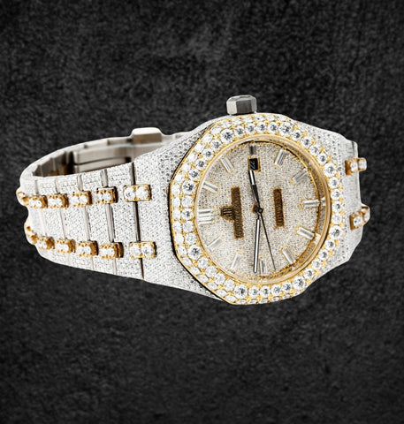 D Color Moissanite Diamond Dual Tone Hip Hop Watch