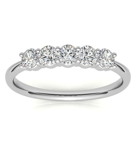 Round Brilliant Cut Moissanite Five Stone Eternity Ring