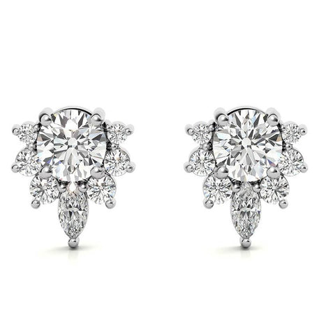 Moissanite Marquise & Round Cut Lotus Style Earring