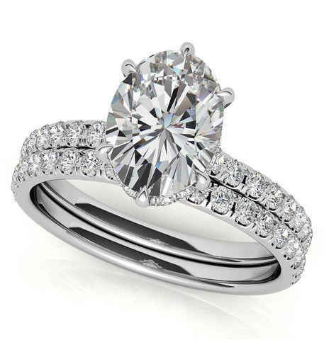 Oval Cut Moissanite Diamond Hidden Halo Bridal Ring Set