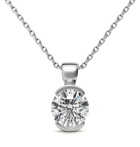 Half Bezel Set Round Cut Moissanite Pendant