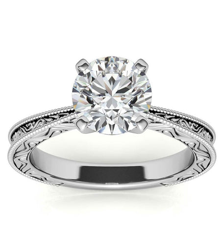 Round Cut Moissanite Filigree Solitaire Promise Ring