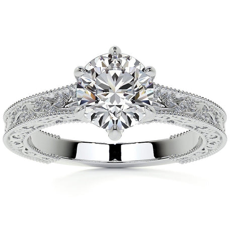 Round Cut Moissanite Filigree Vintage Ring