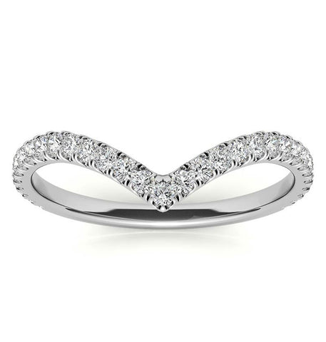 Round Cut Moissanite Chevron Style Wedding Band