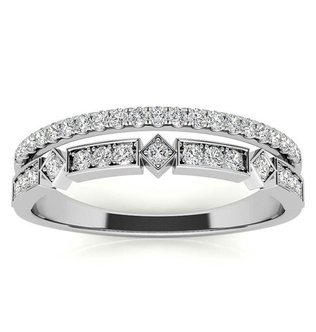 Round Cut Moissanite Double Row Eternity Band