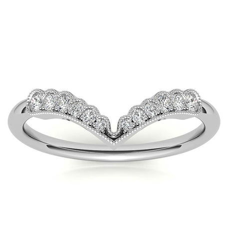 Filigree Round Cut Moissanite Chevron Band