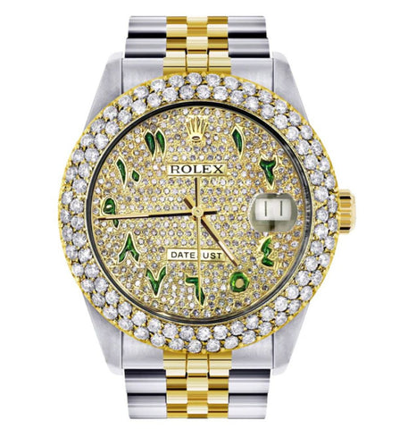 Green Arabic Numeral Iced Out Moissanite Watch