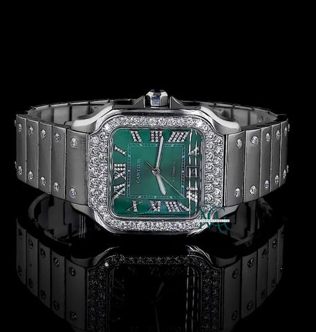 Moissanite Diamond Green Dial Elegant Wrist Watch