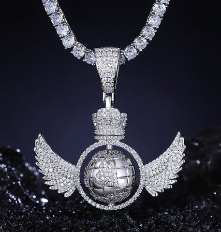 Luxury Iced Out Moissanite Crown With Wings Pendant
