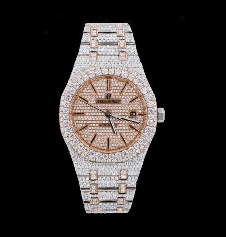 Dual Tone Iced Out Moissanite Diamond Elegant Wrist Watch